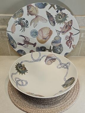 Threshold Designed W/Studio McGee Sealife Serving Platter And Rope Bowl Set